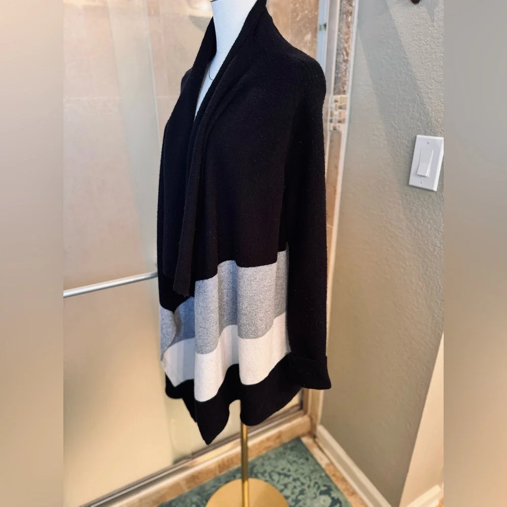 MICHAEL KORS Black & Gray Asymmetrical Cardigan Sweater